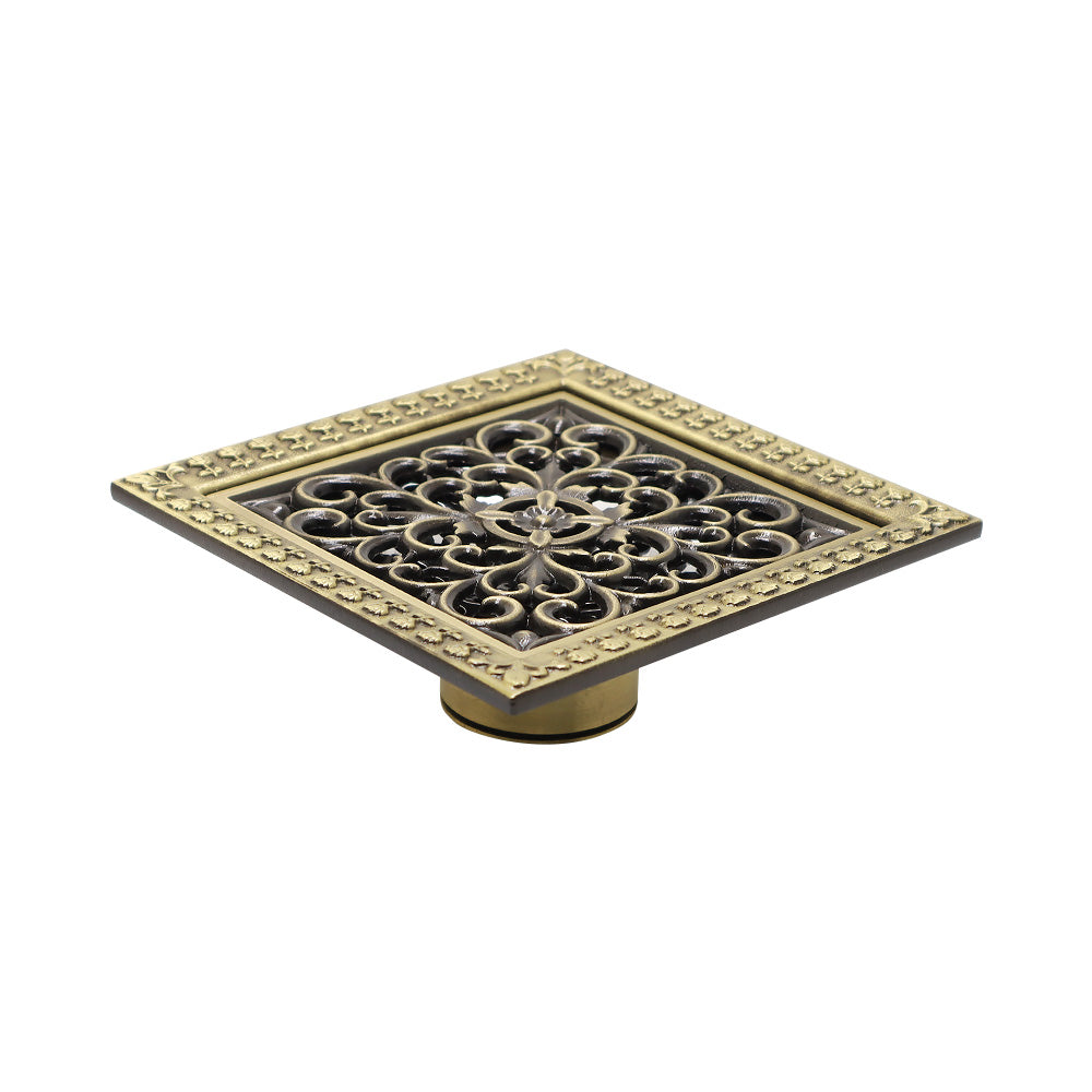 715042 71504201 4 Inch Removable Cover Waste Water Strainer Antique Square Brass Bathroom Shower Floor Drain